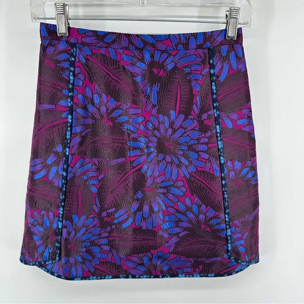 J. Crew Midnight Floral Jewel Colored Jacquard Mini Skirt Artsy Colorful Retro